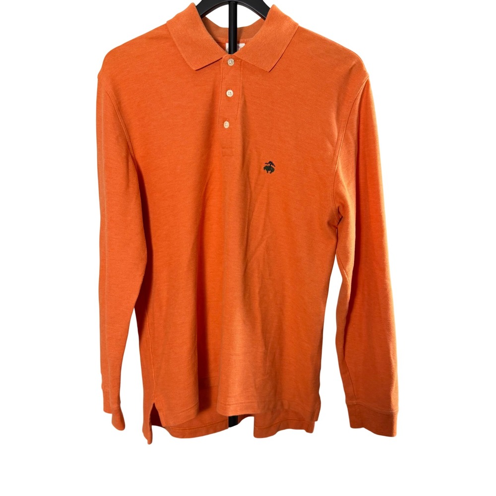 Brooks Brothers Mens Performance Polo Long Sleeve Orange Cotton Original Fit M